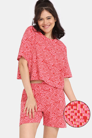 Buy Rosaline Slangsync Knit Cotton Shorts Set -Hot Pink